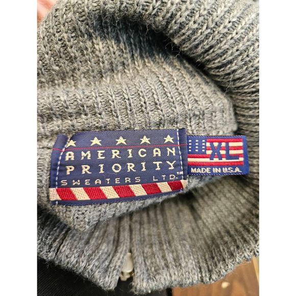 American Priority Gray Textured Zip Turtleneck Cardigan Sweater Size XL - Picture 6 of 9